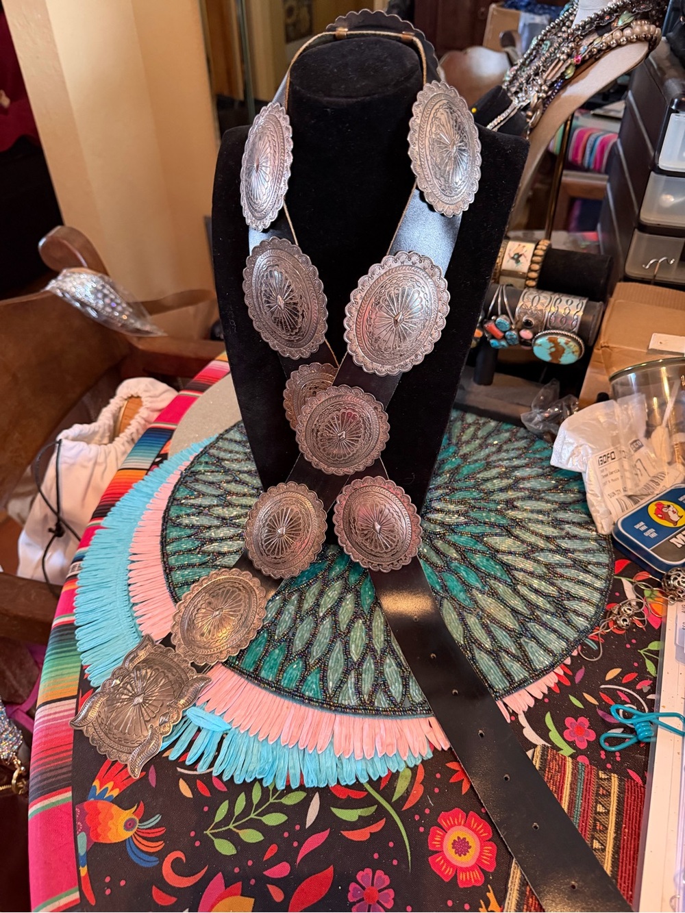 Vintage Signed Dine Sterling Concho Belt